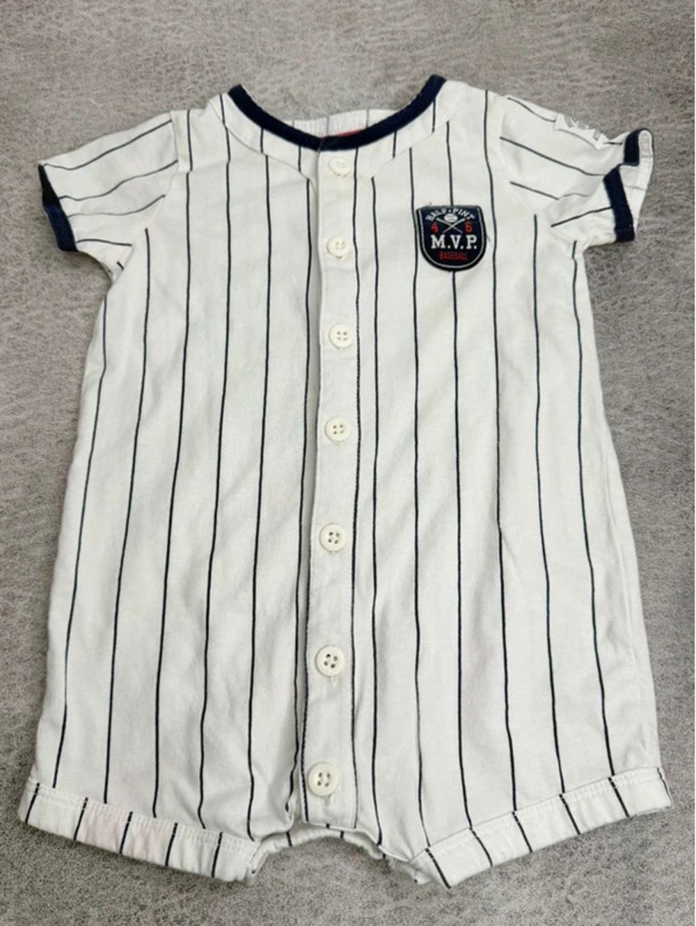 Carter’s Baby Baseball Romper 12 Months Pinstripe MVP Button Front One Piece